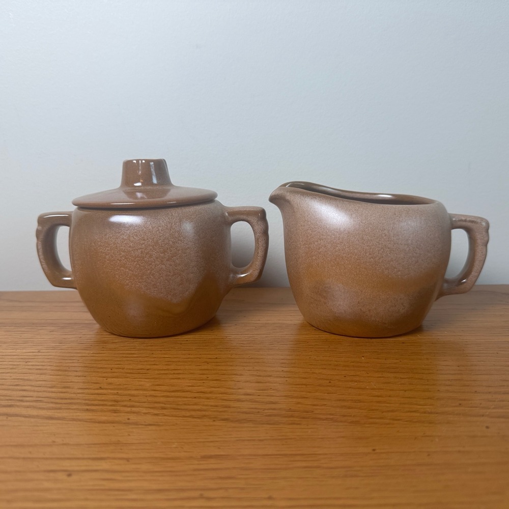 Frankoma Vintage Ceramic Brown Sugar Creamer Set with Lid‎